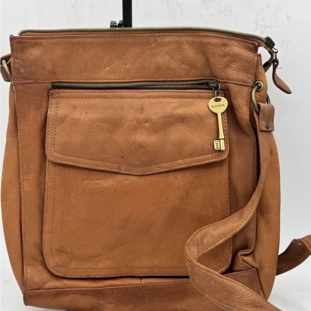 Vintage Fossil “1954” Genuine Brown Leather Shoulder Crossbody Bag/Purse